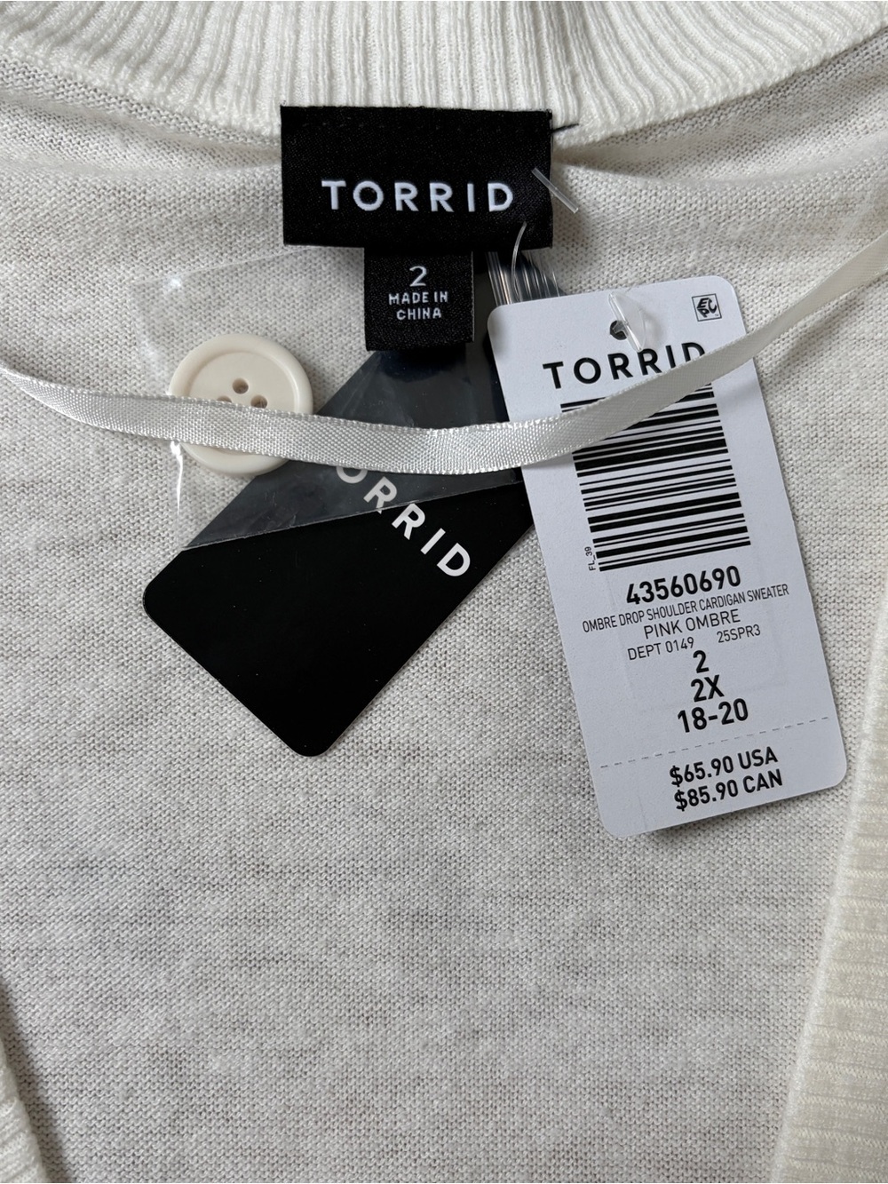 Torrid $66 Ombre Drop Shoulder Cardigan Sweater Pink White Sz 2X 18-20 NWT*G25 - Picture 4 of 4